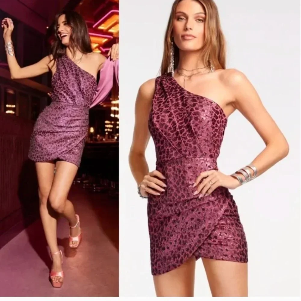 Ramy Brooke Linda One Shoulder Mini Dress in Pink Animal Print XS NWT $525 - Picture 1 of 11